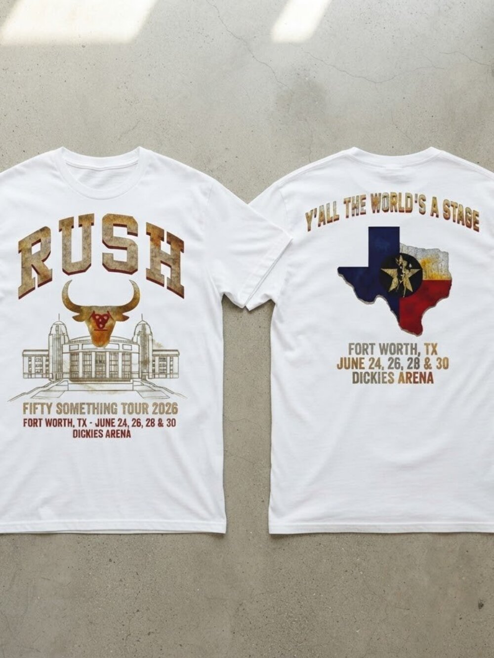 Rush Fifty Something Tour 2026 Fort Worth Texas Concert Fan Made T-Shirt
